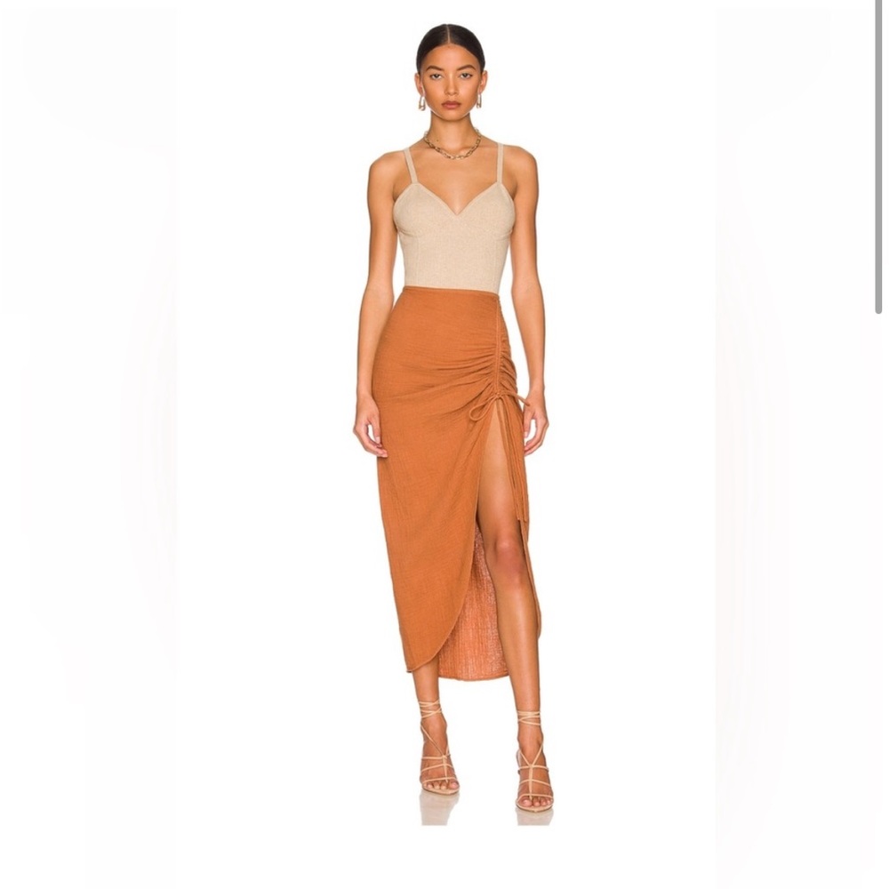 Free People Natural Cerine Ruched Skirt Glazed Ginger